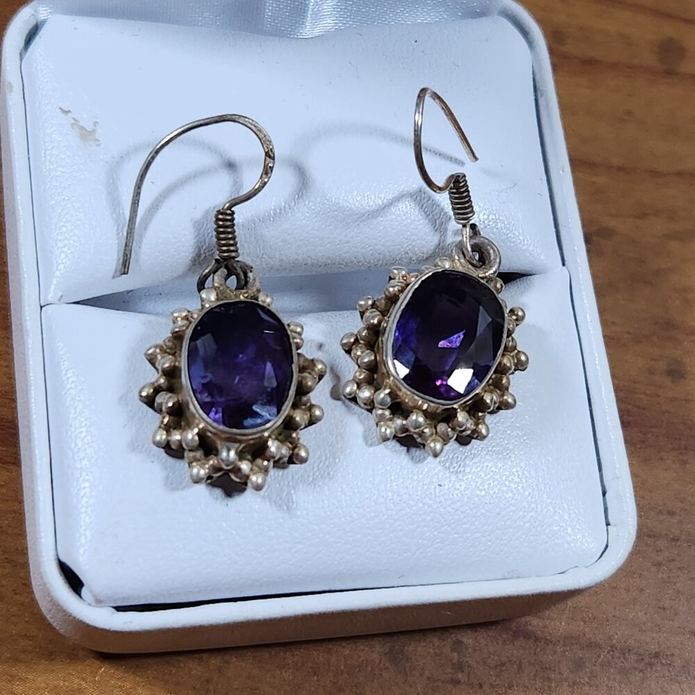 Vintage Womens Amethyst Earrings Set in 925 Sterling Silver